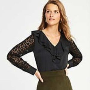 Ann Taylor ruffle blouse w lace sleeves - Black -